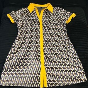Geometric Patterned Dress with Yellow Accents